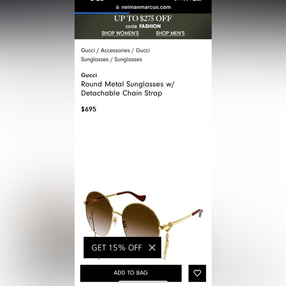 NWT Gucci round metal sunglasses with detachable chain strap - Picture 7 of 9